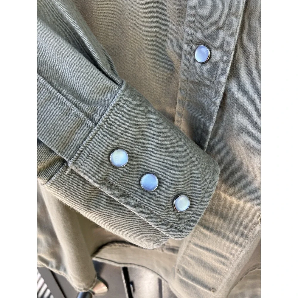 Wrangler FR Flame Resistant Western Snap Shirt Men's M Reg Khaki Tan Workwear
